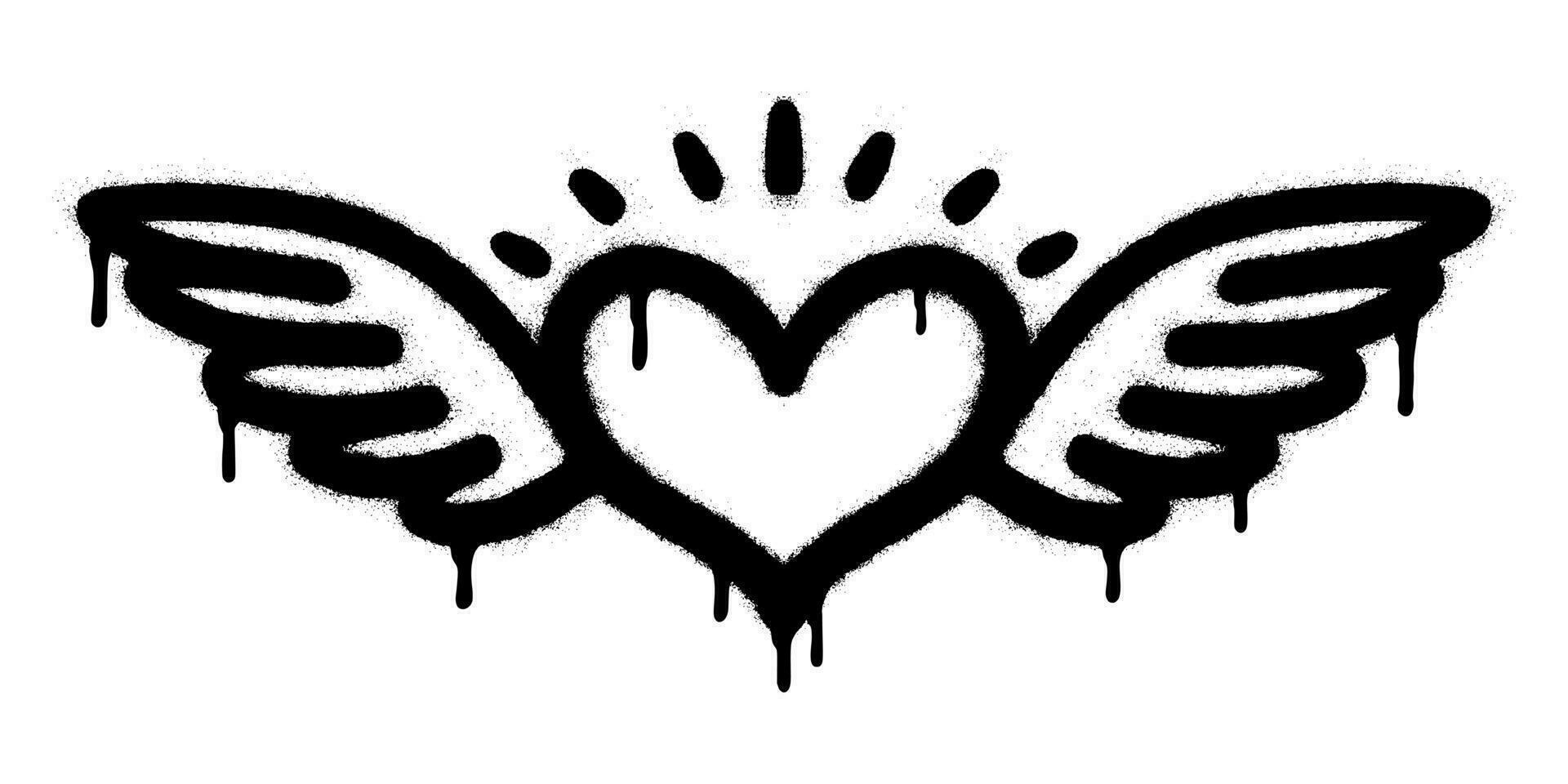 vaporisateur peint graffiti cœur ailes icône pulvérisé isolé avec une blanc Contexte. graffiti l'amour ailes symbole avec plus de vaporisateur dans noir plus de blanche. vecteur