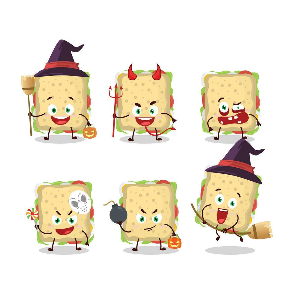 Halloween expression émoticônes avec dessin animé personnage de sandwich vecteur