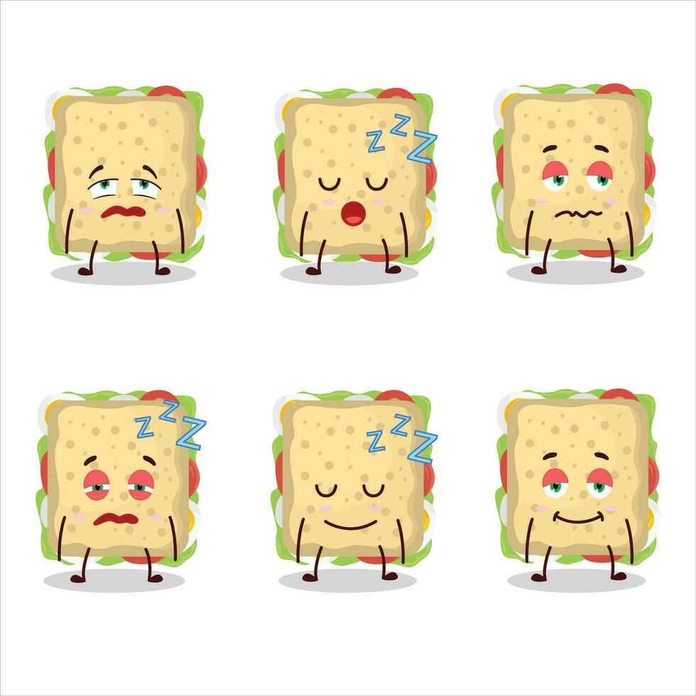 dessin animé personnage de sandwich avec somnolent expression vecteur