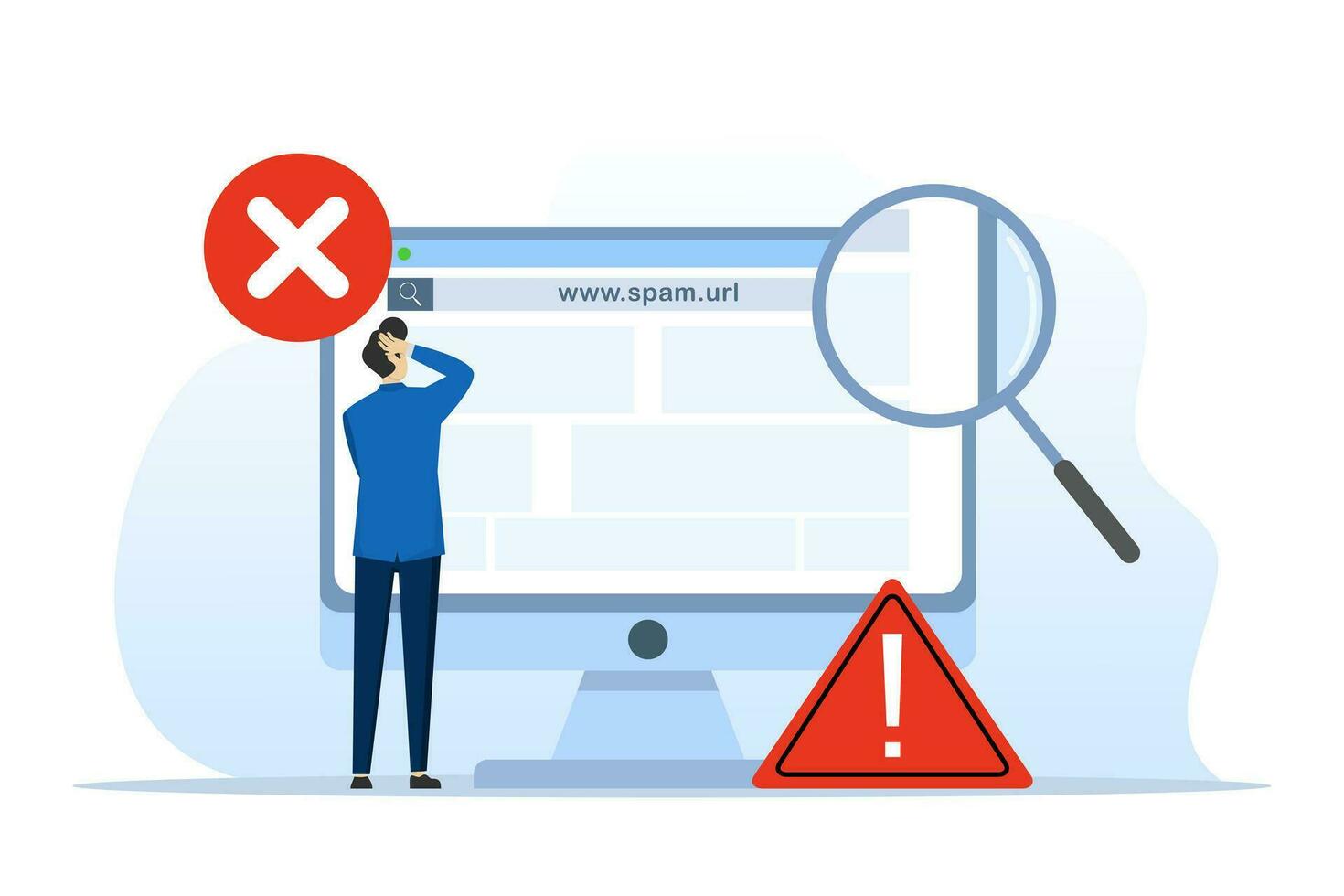 concept de méfiant et dangereux des hyperliens, Spam URL ou site Internet adresses, sûr navigation et avertissement notification, Sécurité système dans navigateur. le site est bloqué. plat vecteur illustration.