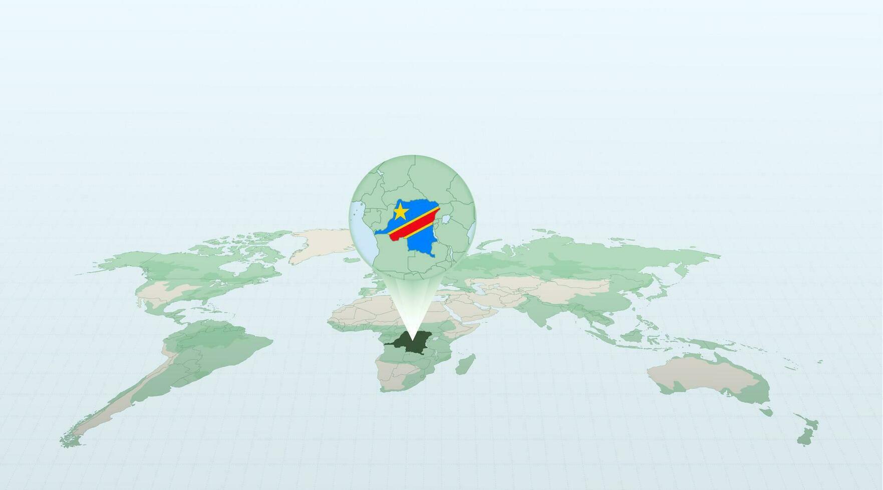 monde carte dans la perspective montrant le emplacement de le pays dr Congo avec détaillé carte avec drapeau de dr congo. vecteur