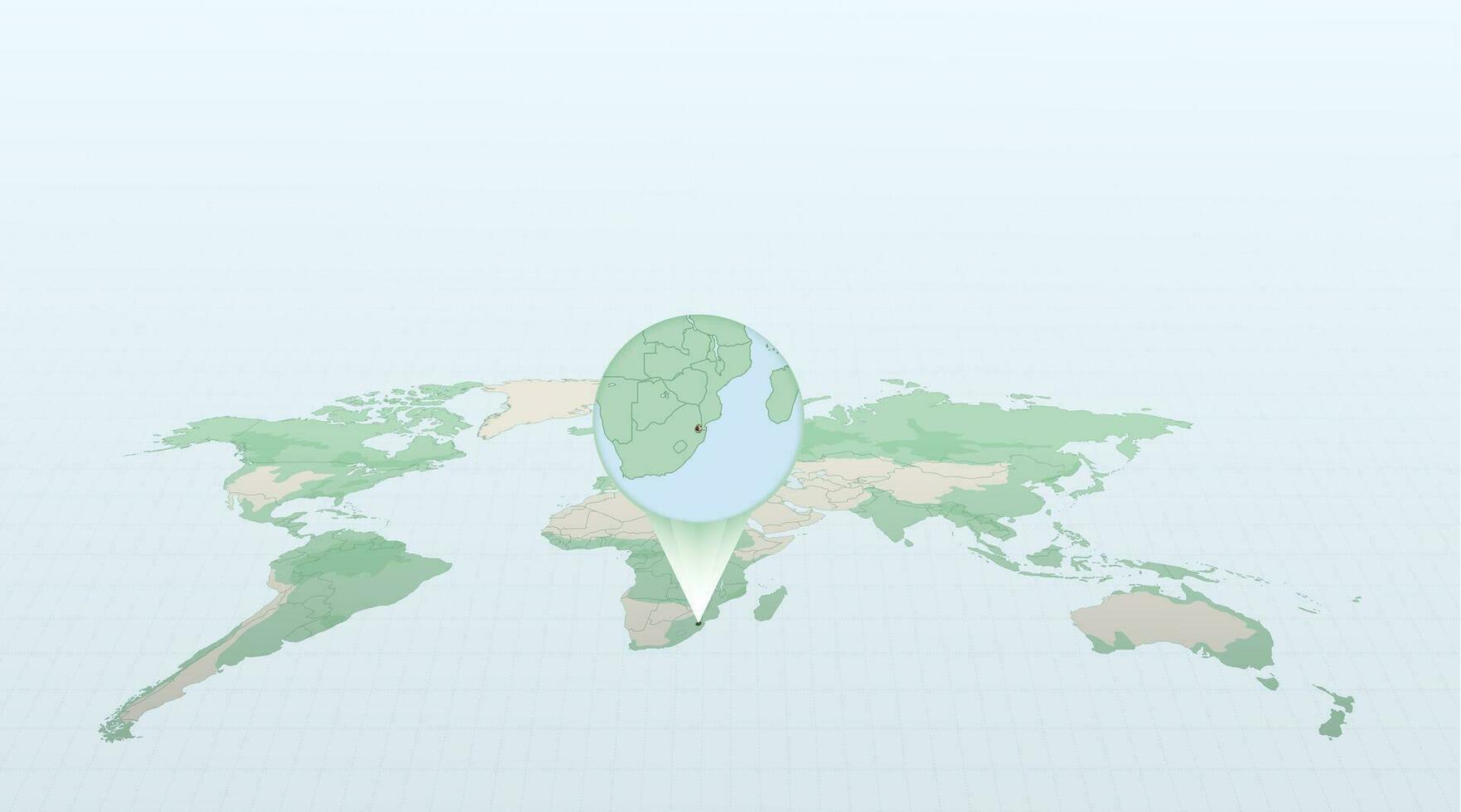 monde carte dans la perspective montrant le emplacement de le pays Swaziland avec détaillé carte avec drapeau de swaziland. vecteur