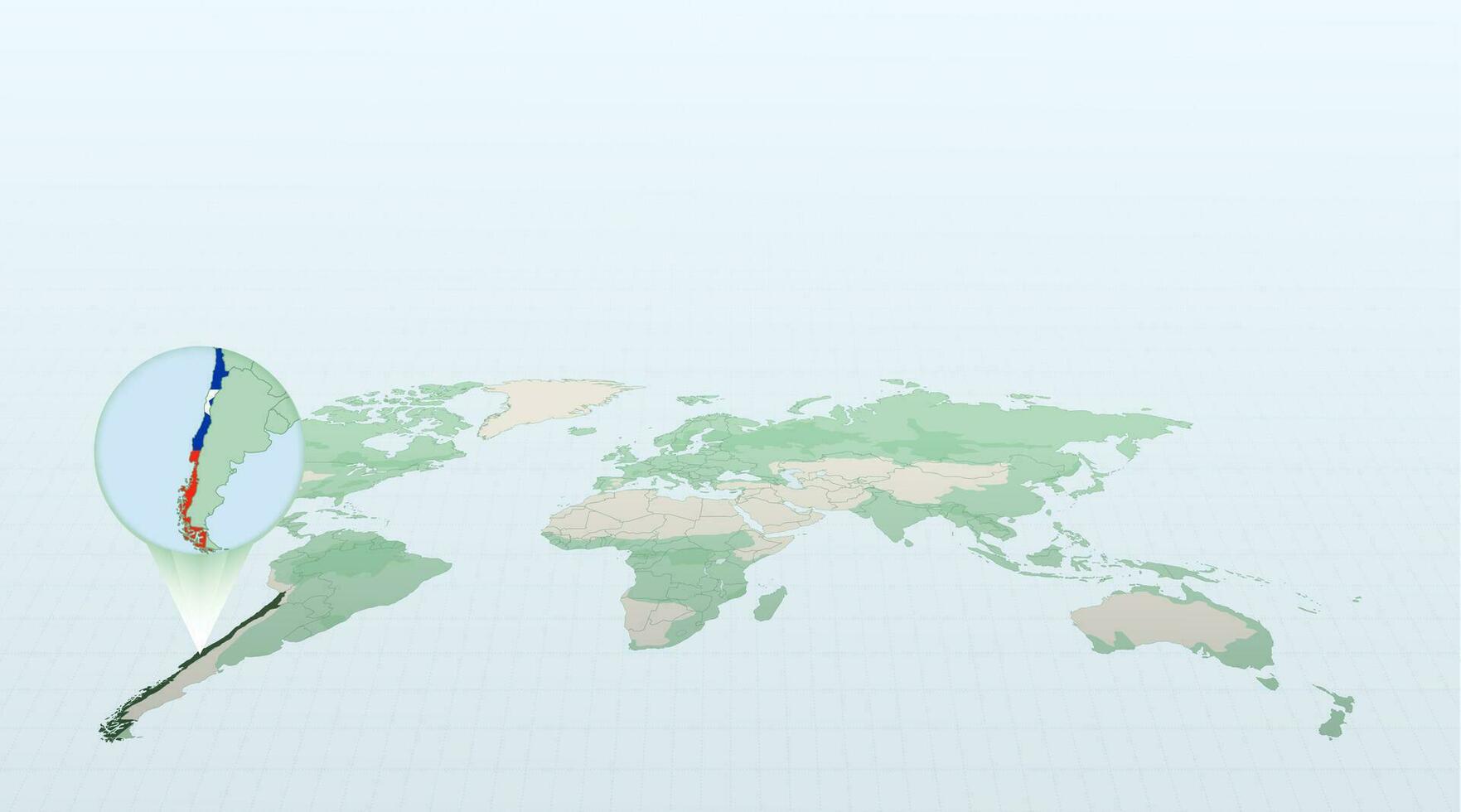 monde carte dans la perspective montrant le emplacement de le pays Chili avec détaillé carte avec drapeau de Chili. vecteur