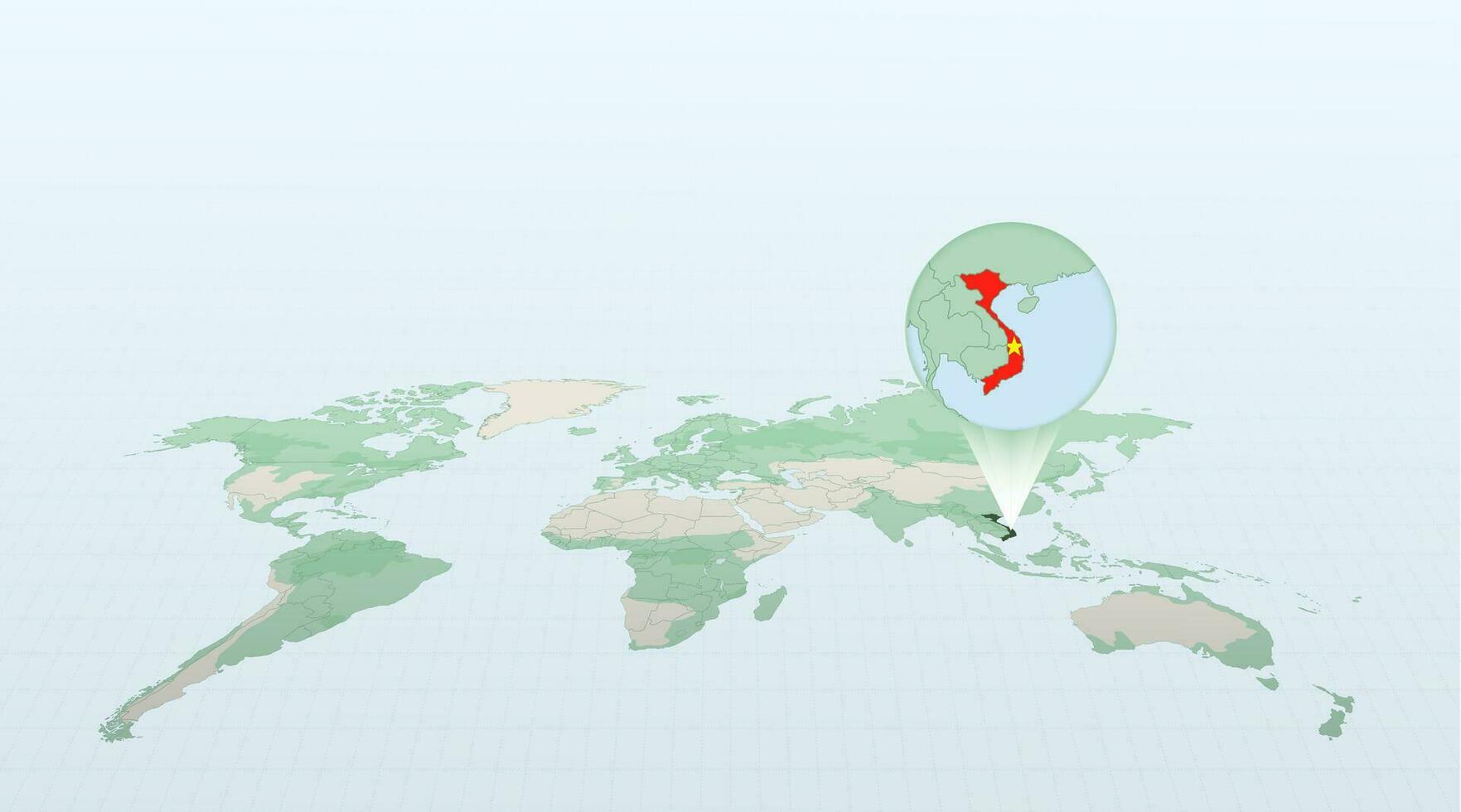 monde carte dans la perspective montrant le emplacement de le pays vietnam avec détaillé carte avec drapeau de vietnam. vecteur