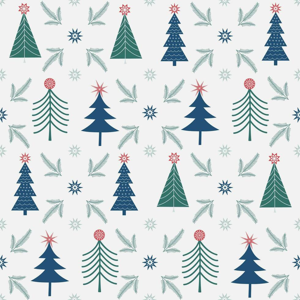 hiver sans couture modèle dans scandinave style. Noël des arbres, étoiles, décorations. vecteur