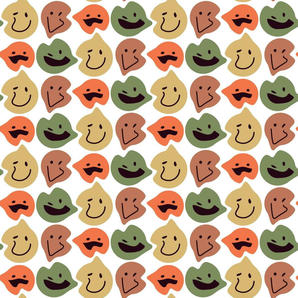 rétro illustration avec une fusion emoji emoji de le Années 70 pour Hommes, femmes et les enfants. sans couture vecteur graphique illustration de déformé souriant éléments. texture pour impression sur textiles et papier