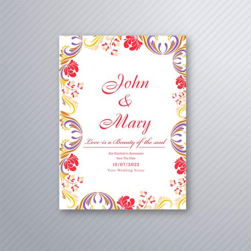 Carte d&#39;invitation de mariage magnifique avec motif floral coloré vecteur