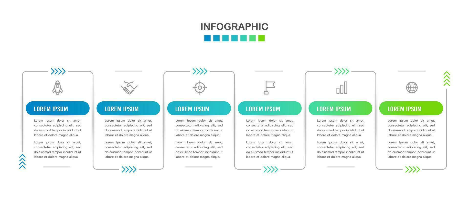 6 processus infographie mince ligne conception modèle pour entreprise. vecteur illustration.