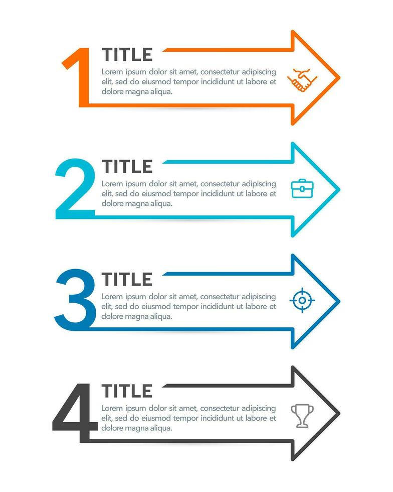 4 processus La Flèche lignes infographie conception modèle. affaires présentation. vecteur illustration.