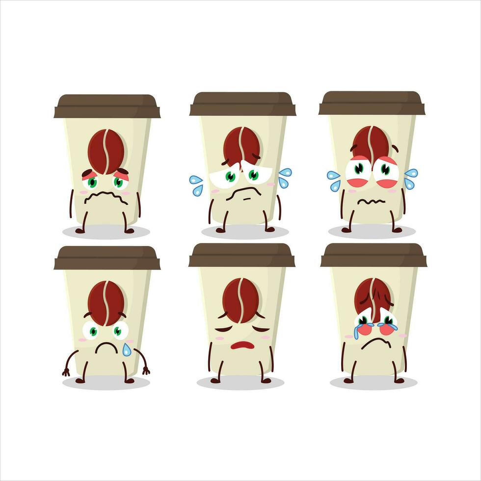 café Lait tasse dessin animé personnage avec triste expression vecteur