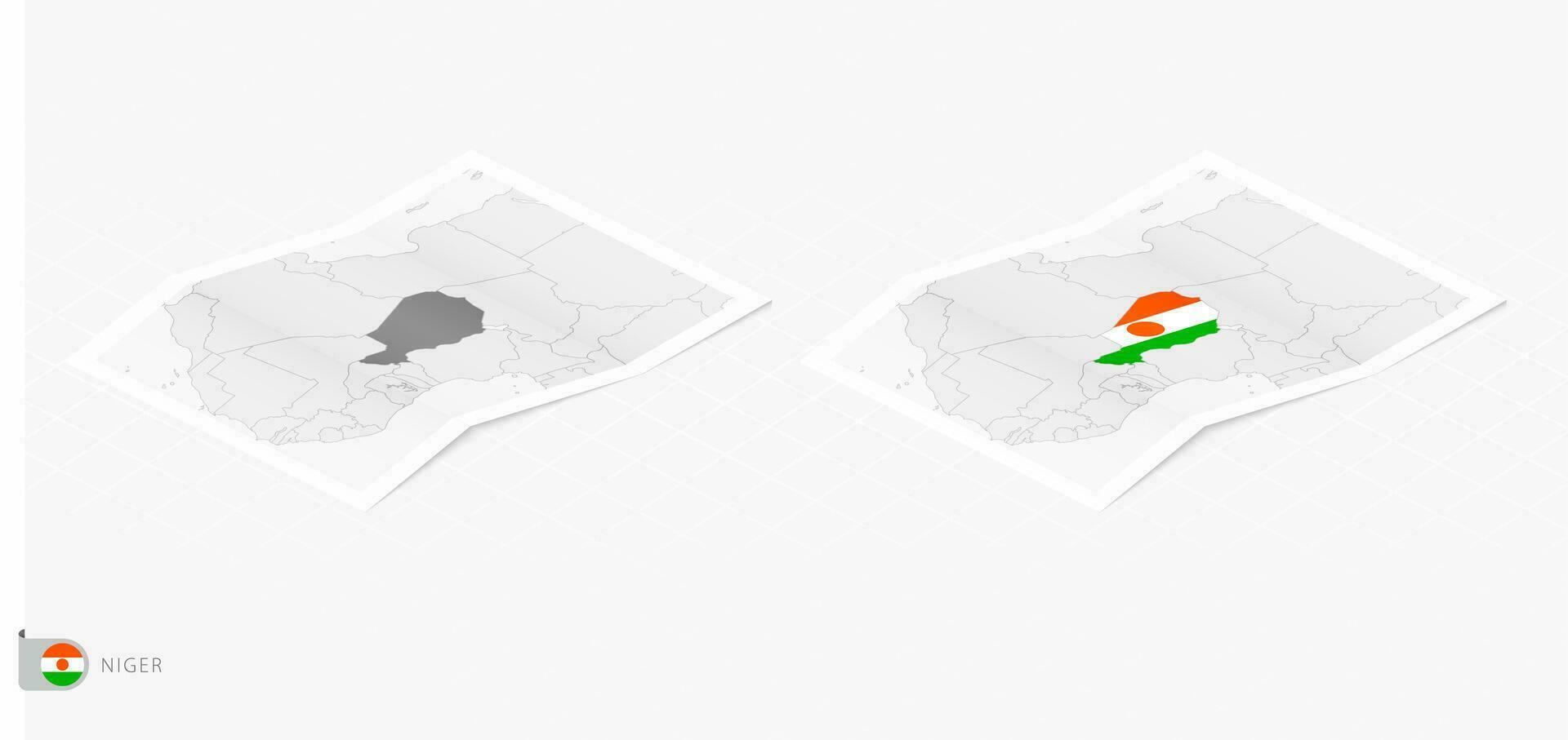 ensemble de deux réaliste carte de Niger avec ombre. le drapeau et carte de Niger dans isométrique style. vecteur