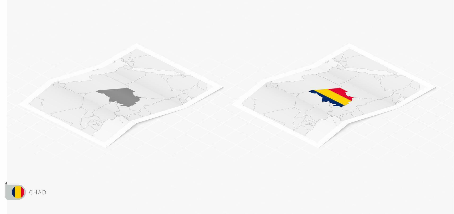 ensemble de deux réaliste carte de tchad avec ombre. le drapeau et carte de tchad dans isométrique style. vecteur