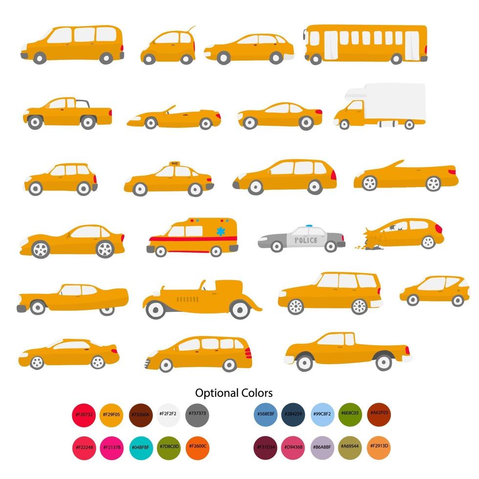 divers types de véhicule orange vecteur