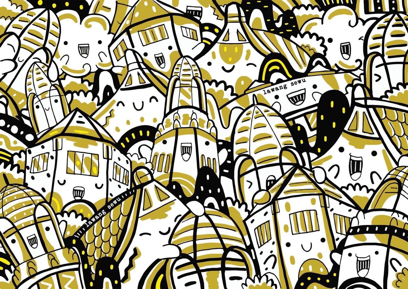 lawang sewu doodle dans un style design plat vecteur