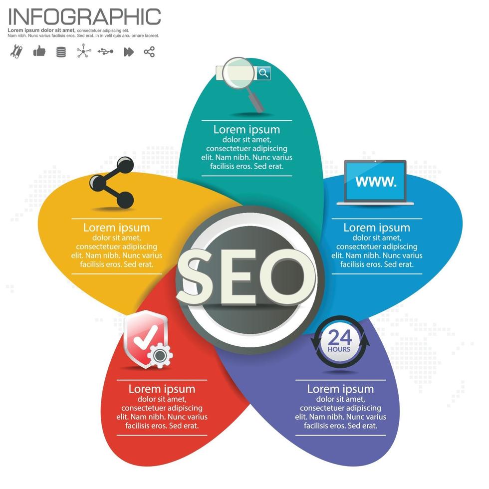 concept d'infographie seo avec cinq parties vecteur