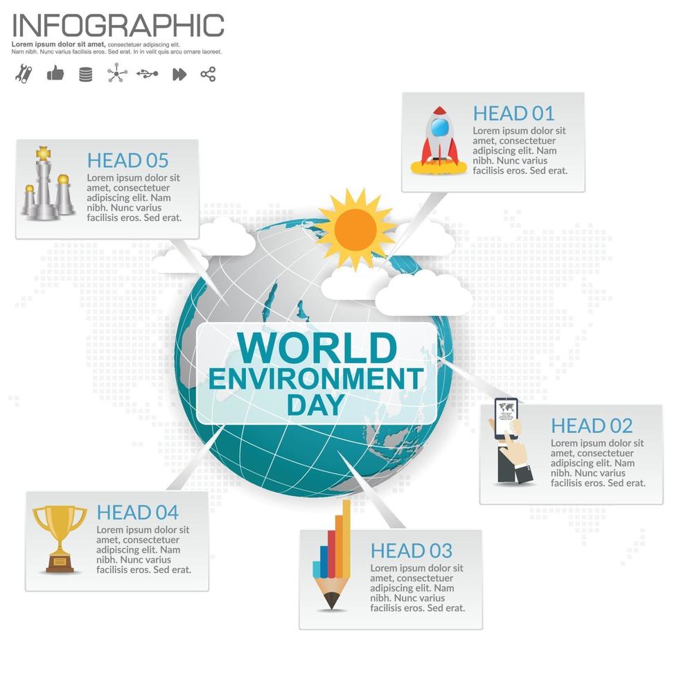 globe terrestre avec vecteur infographique. concept de la journée mondiale de l'environnement.