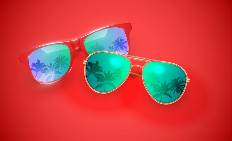 Lunettes de soleil vecteur réaliste sur un fond coloré, illustration vectorielle