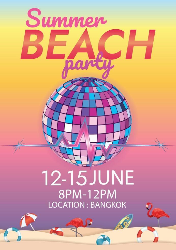 disco d'été sur l'affiche du festival de musique de plage pour la fête vecteur
