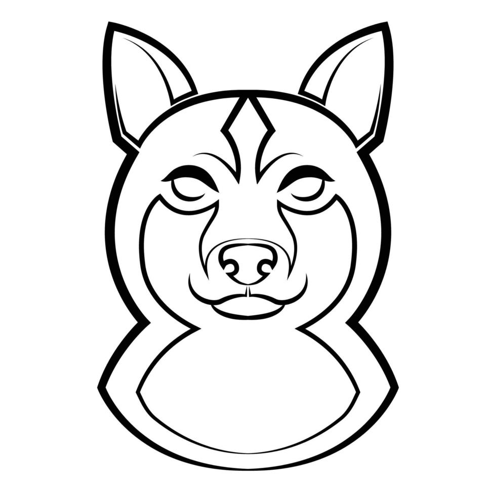 dessin au trait noir et blanc de la tête de chien shiba. vecteur