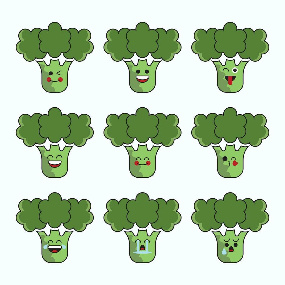 brocoli icône ensemble vecteur émoticône.