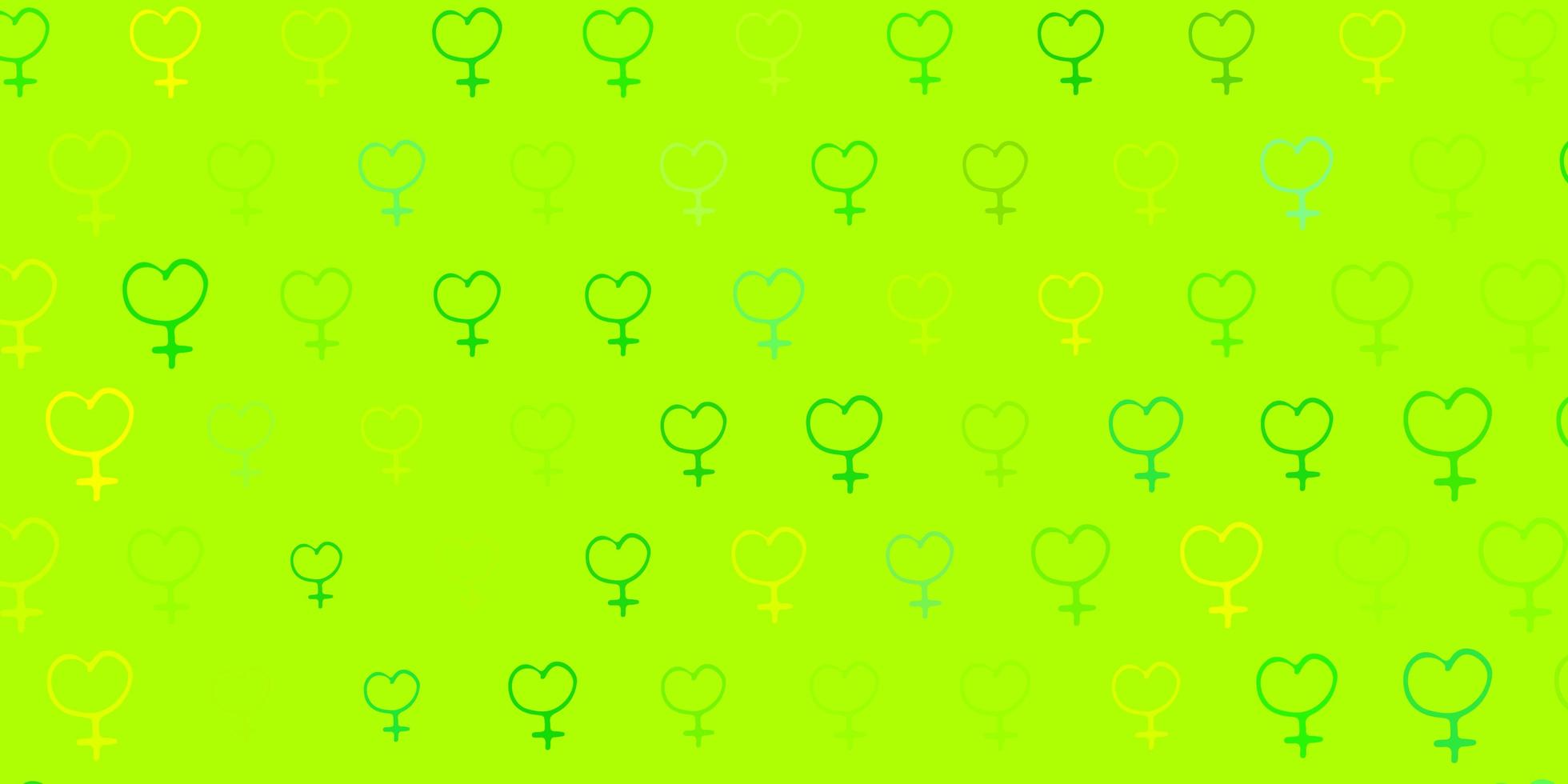 texture vectorielle vert clair et jaune avec des symboles des droits des femmes. vecteur