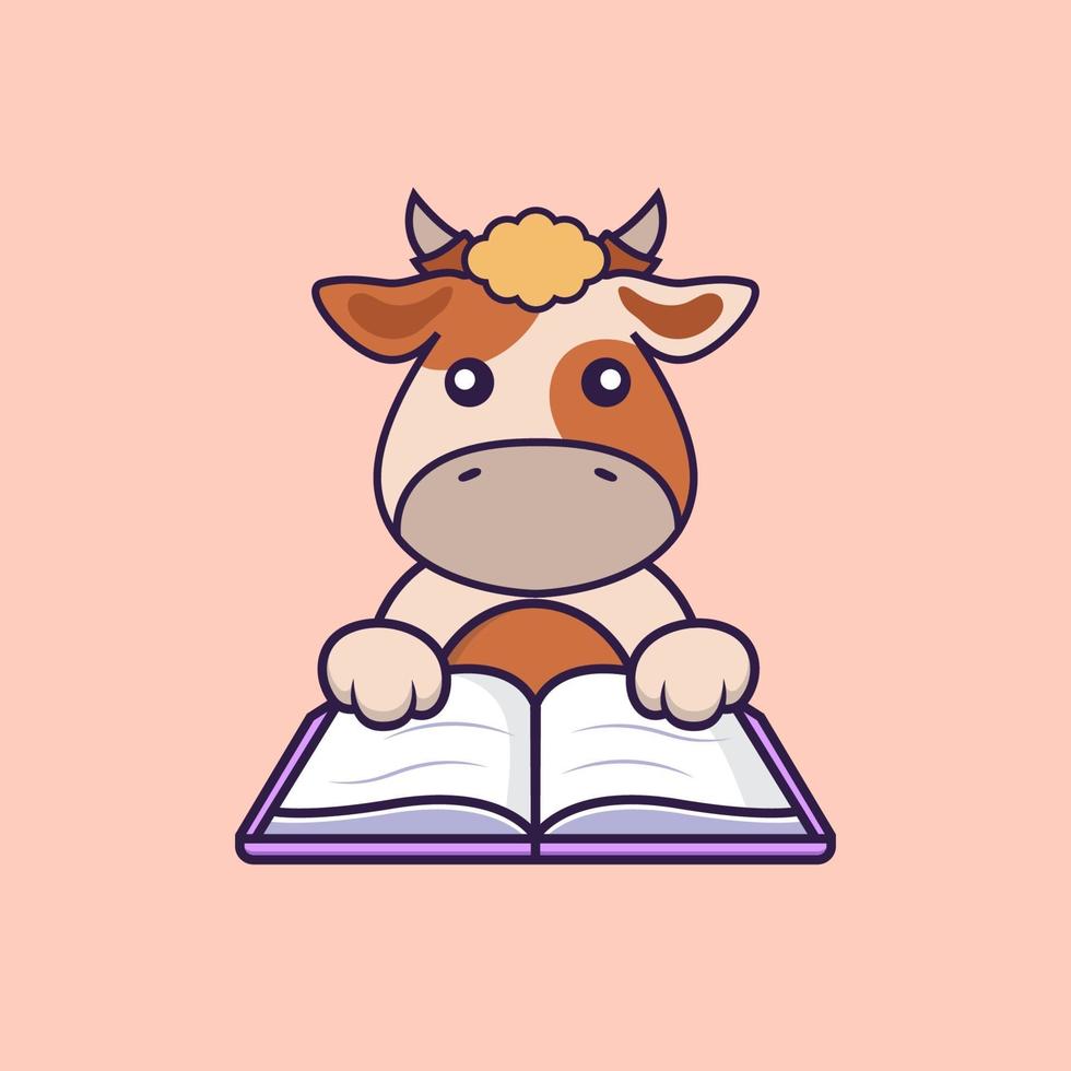 vache mignonne lisant un livre. vecteur