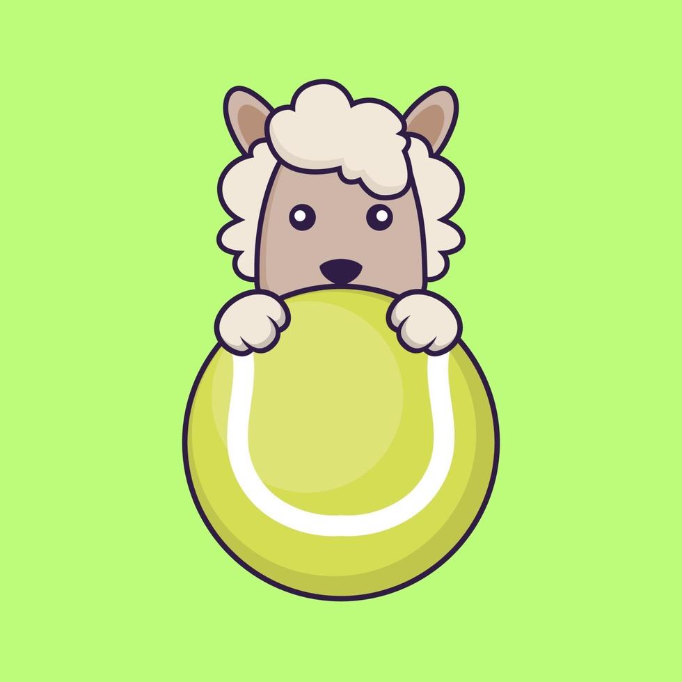 mouton mignon jouant au tennis. vecteur