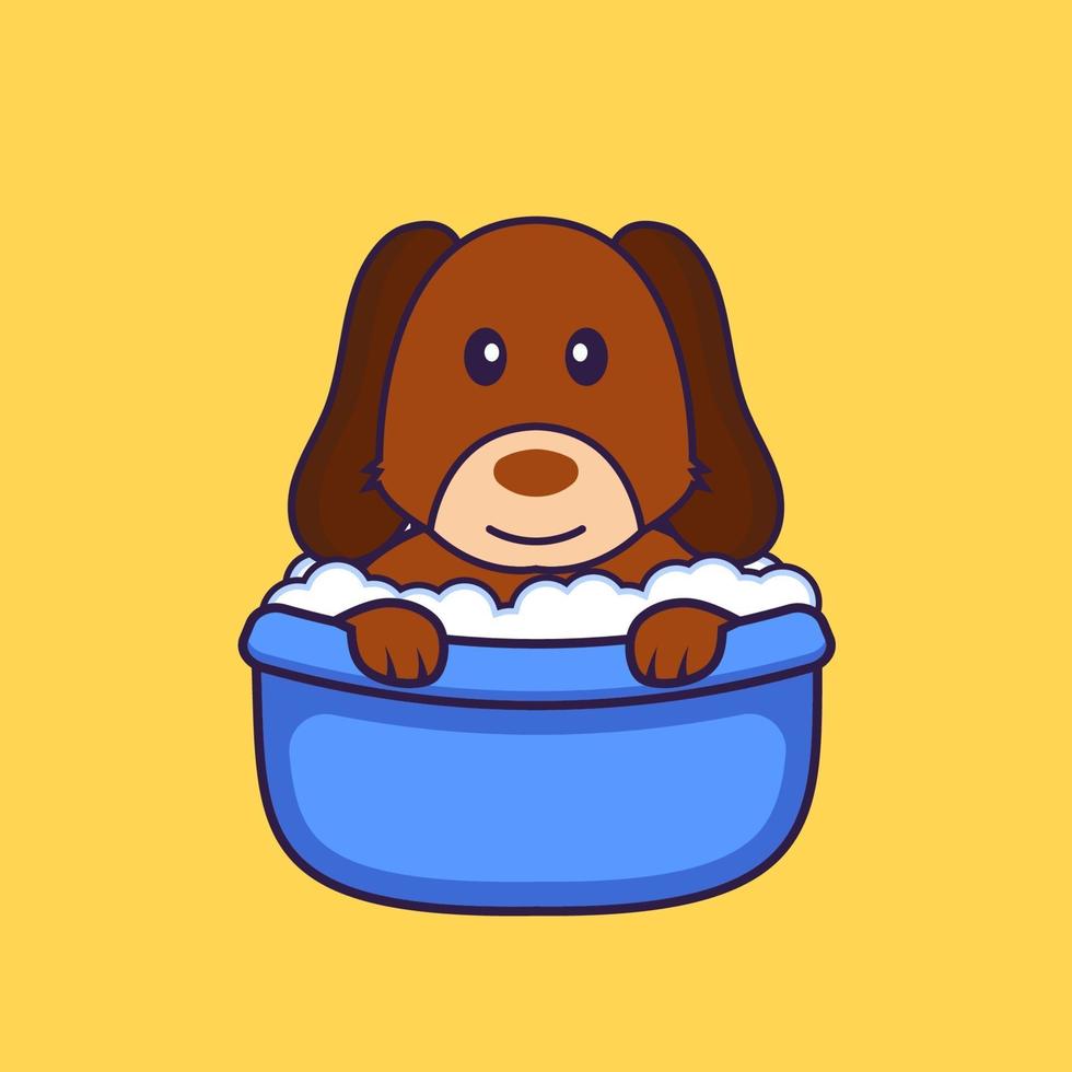 chien mignon prenant un bain dans la baignoire. vecteur