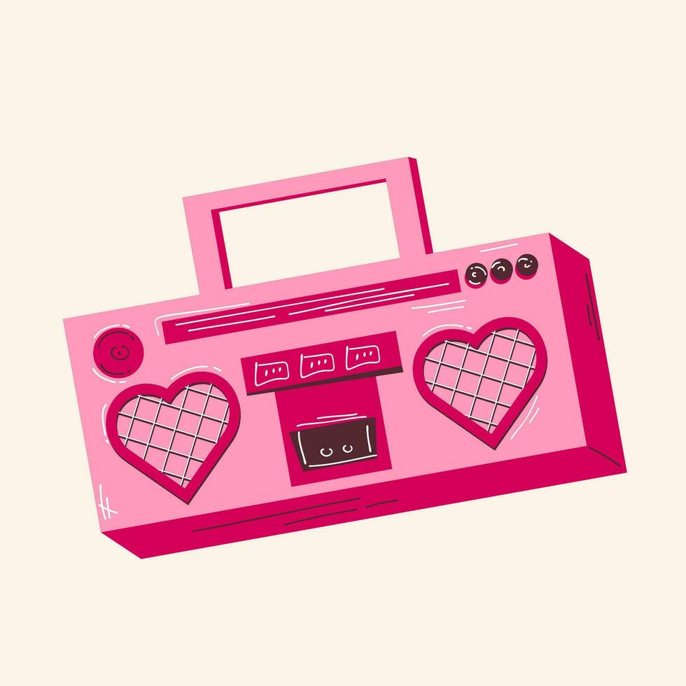 un vieux rose ruban enregistreur de le Années 90 pour la Saint-Valentin journée. coloré vecteur illustration dans rétro dessin animé style.