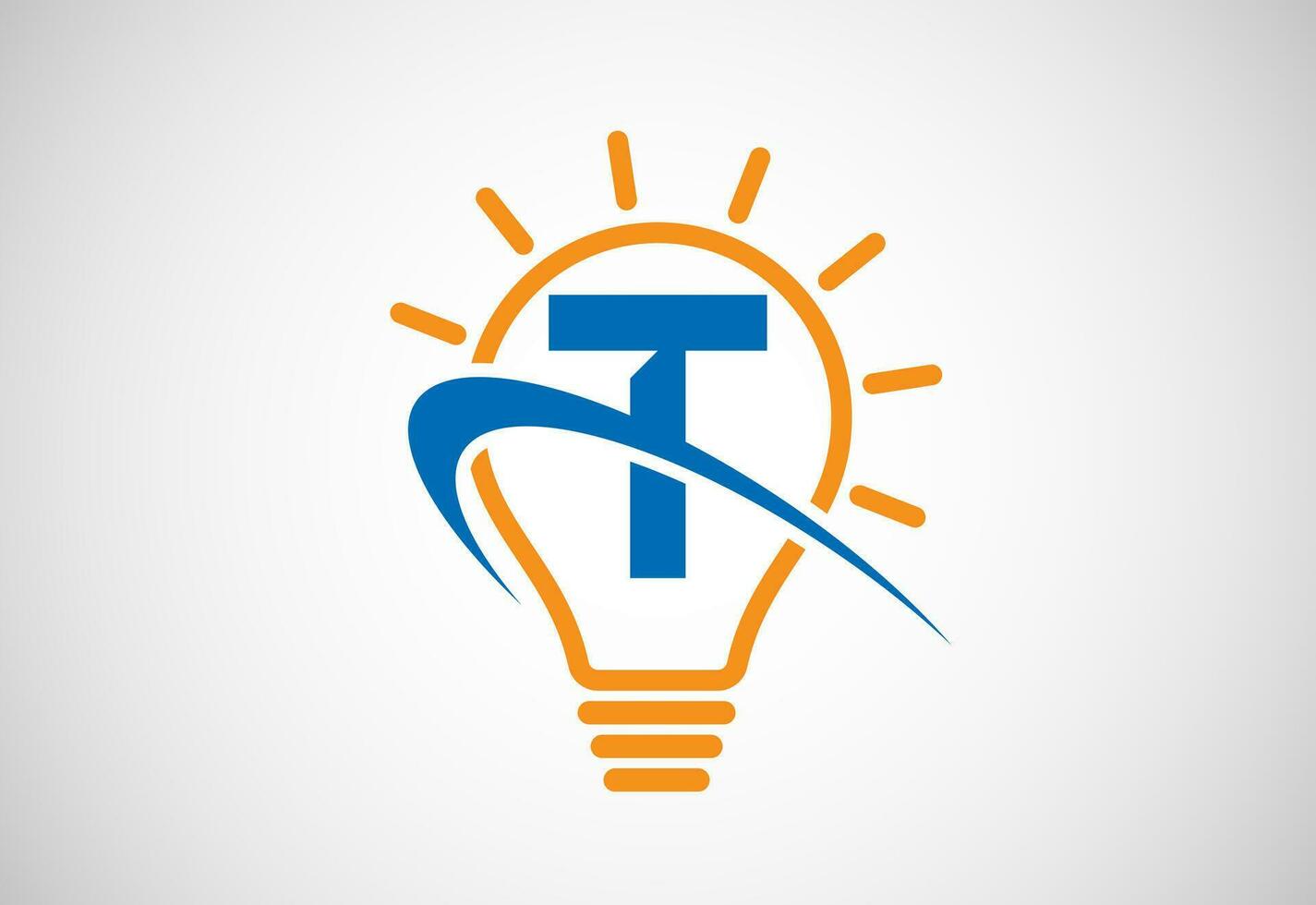 Anglais alphabet t avec lumière ampoule et virgule. électrique ampoule logo vecteur modèle. électricité logo