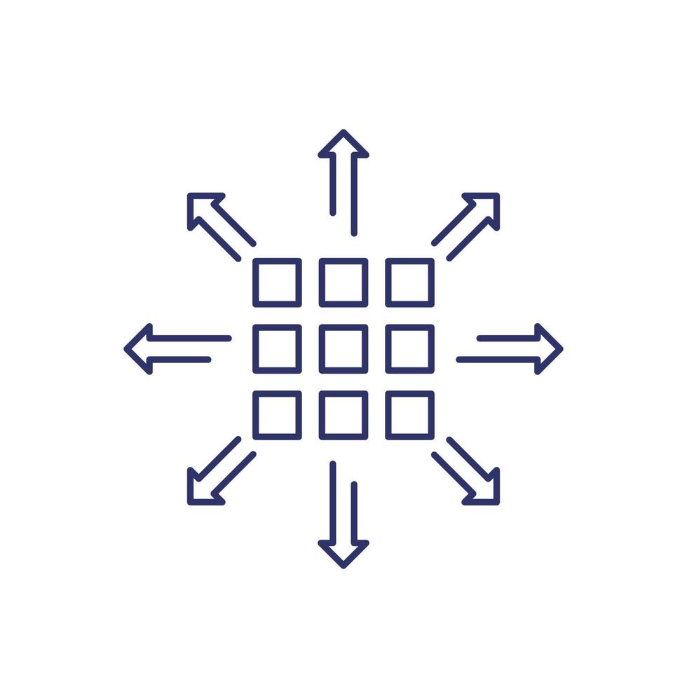 icône de distribution, ligne sur blanc vecteur