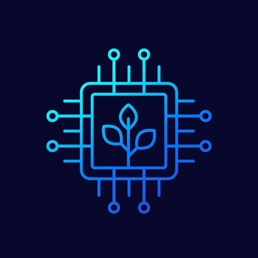 icône de ligne de technologie verte avec puce électronique vecteur