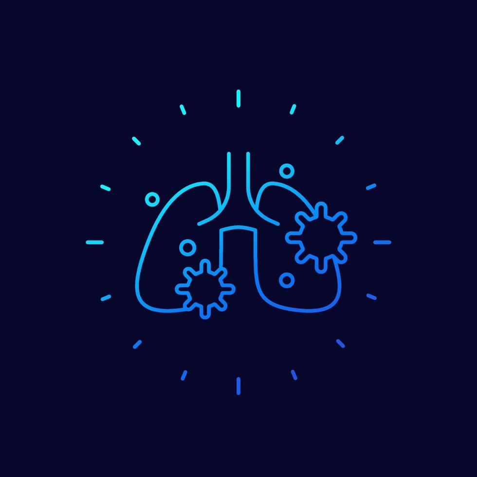 icône de ligne de pneumonie avec virus et poumons, vecteur