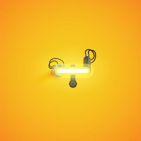 Personnage néon réaliste jaune avec fils et console à partir d&#39;un jeu de polices, illustration vectorielle vecteur