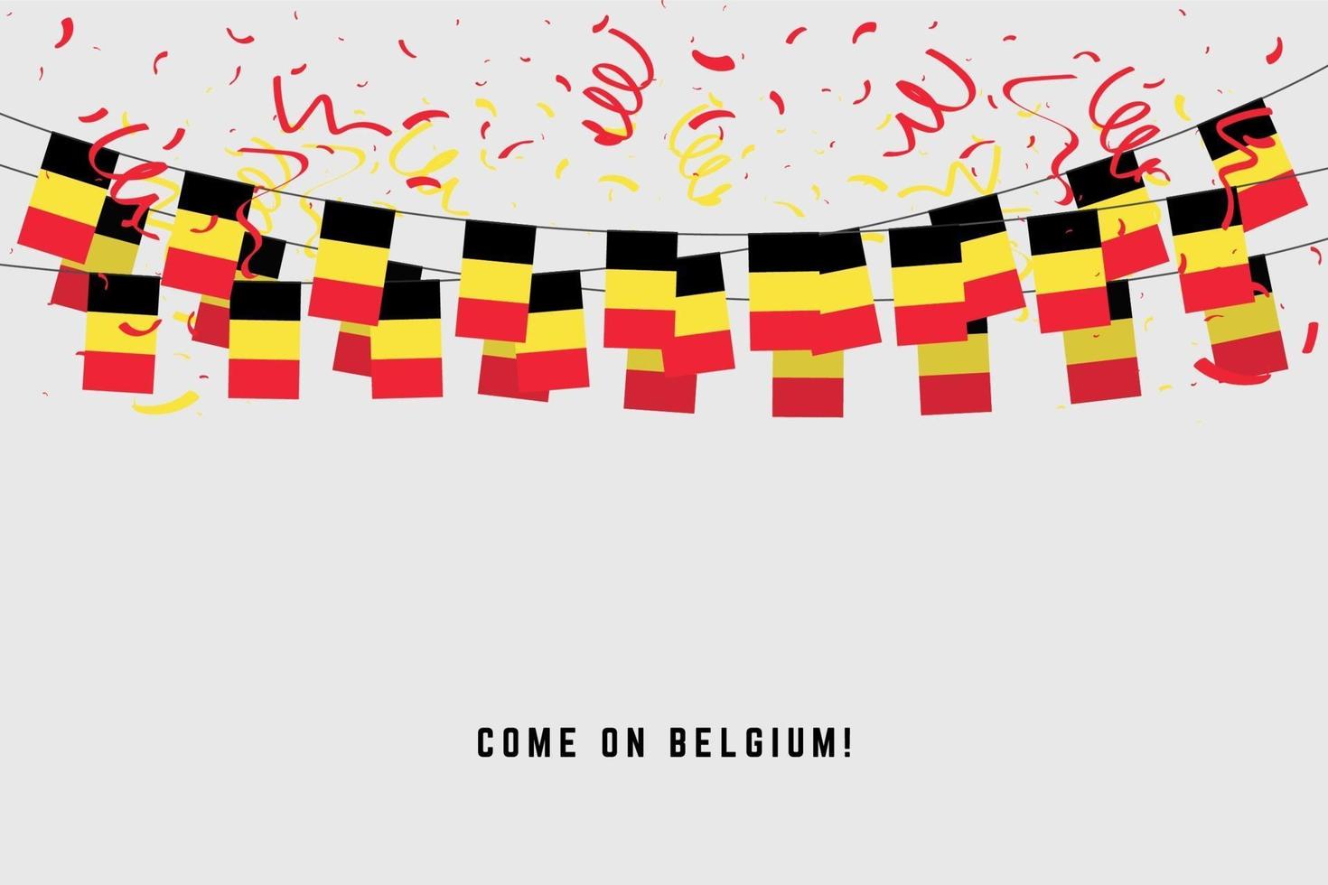 drapeau de guirlande belge avec des confettis sur fond gris. vecteur