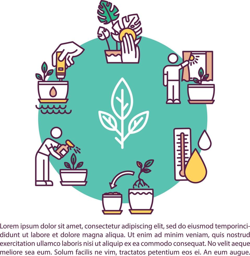 icône de concept de soins de plante d'intérieur avec texte vecteur