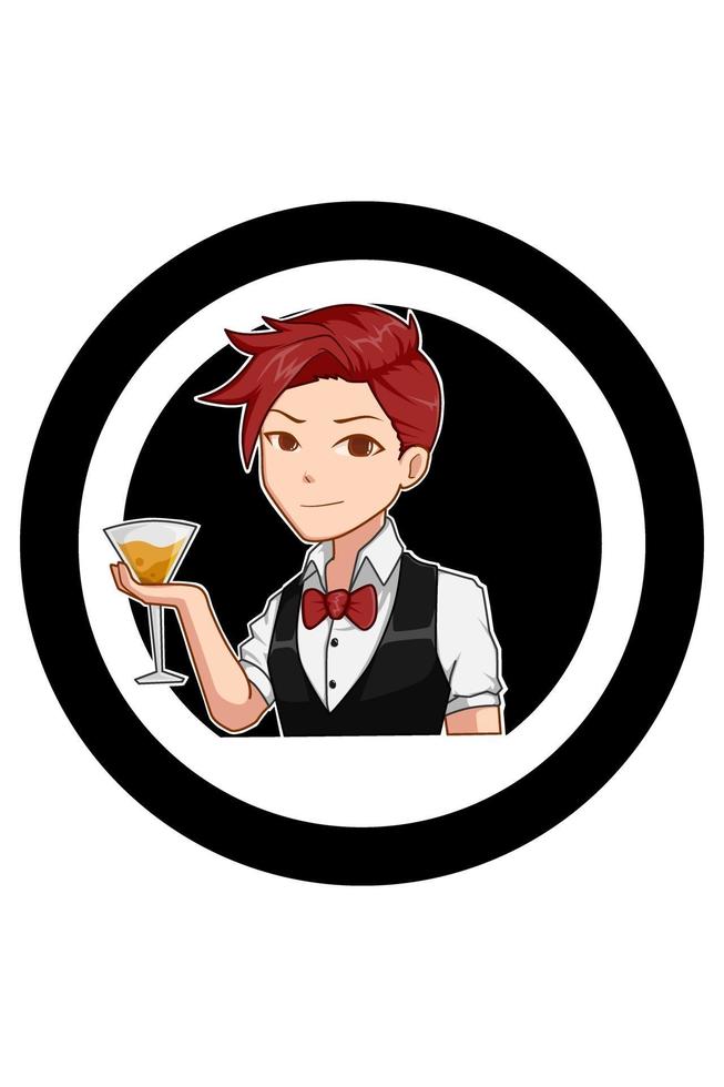 illustration de dessin animé garçon barman cheveux roux vecteur