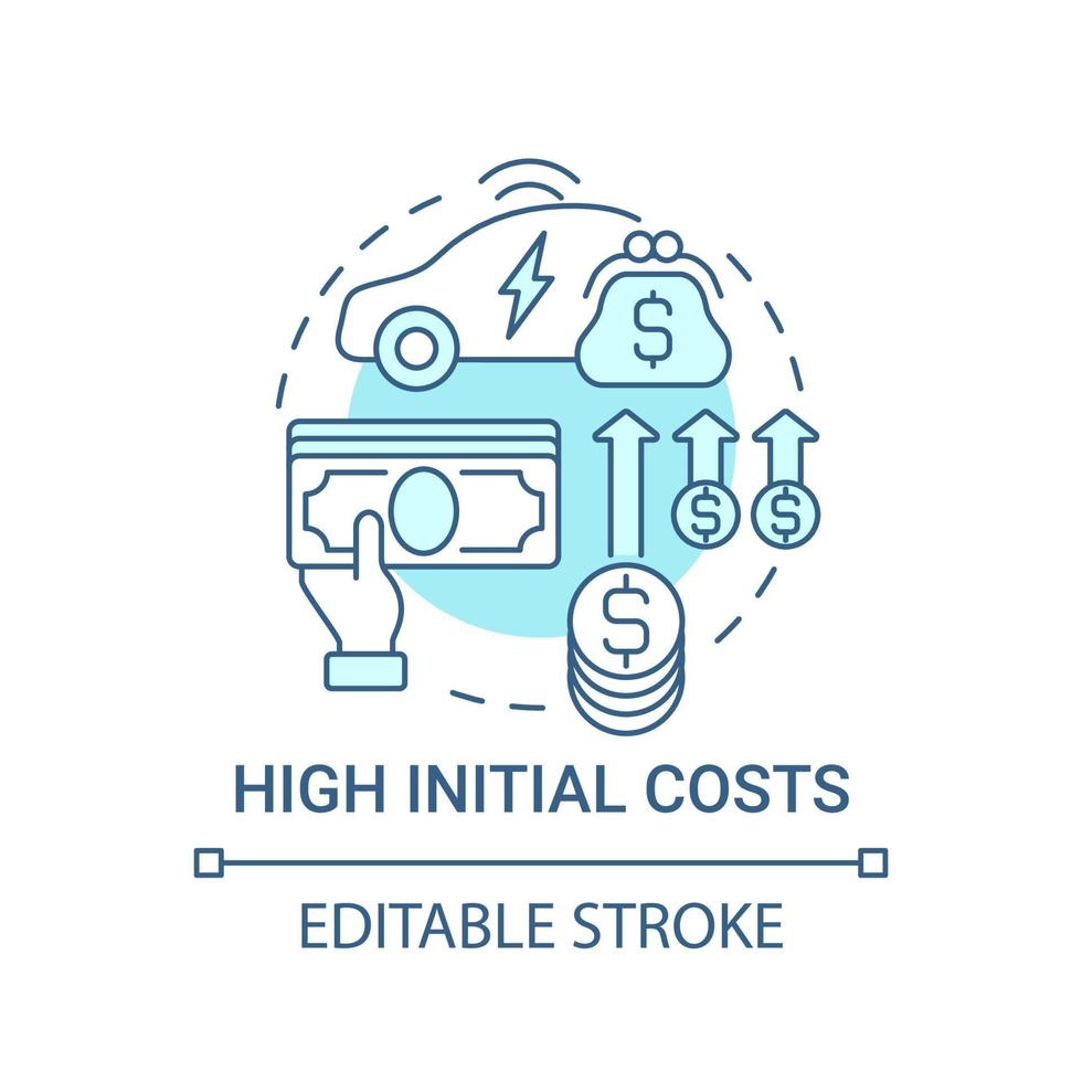 ev icône de concept de coûts initiaux élevés. vecteur