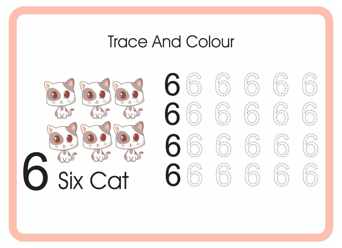 compter trace et couleur chat numéro 6 vecteur