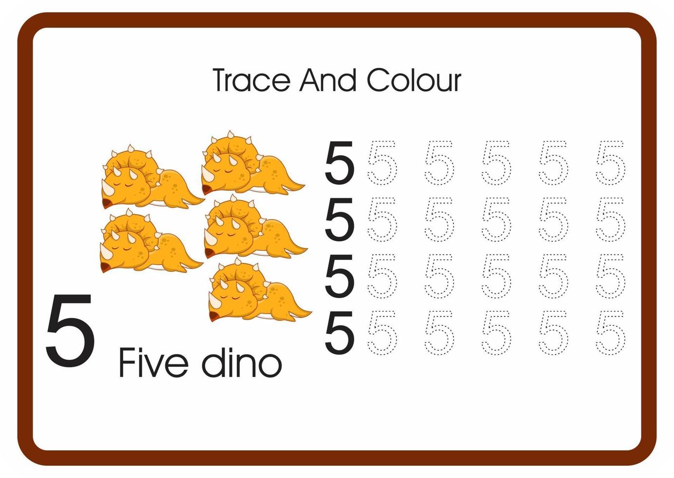 compter trace et couleur dino orange numéro 5 vecteur
