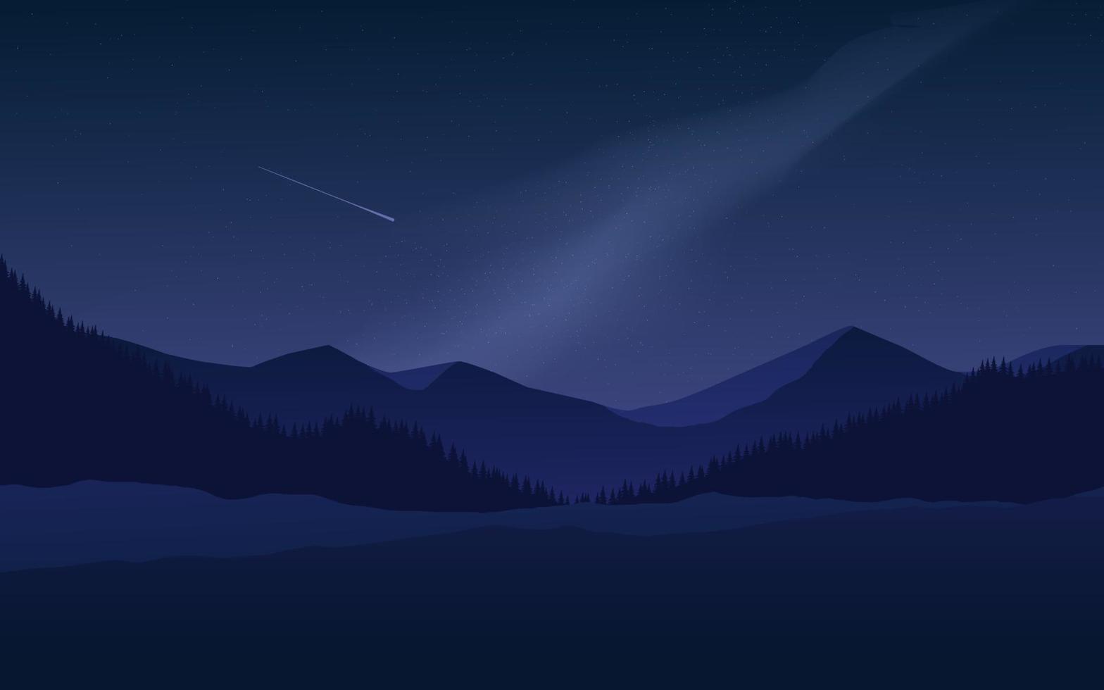 belle illustration de scène de nuit avec montagne vecteur