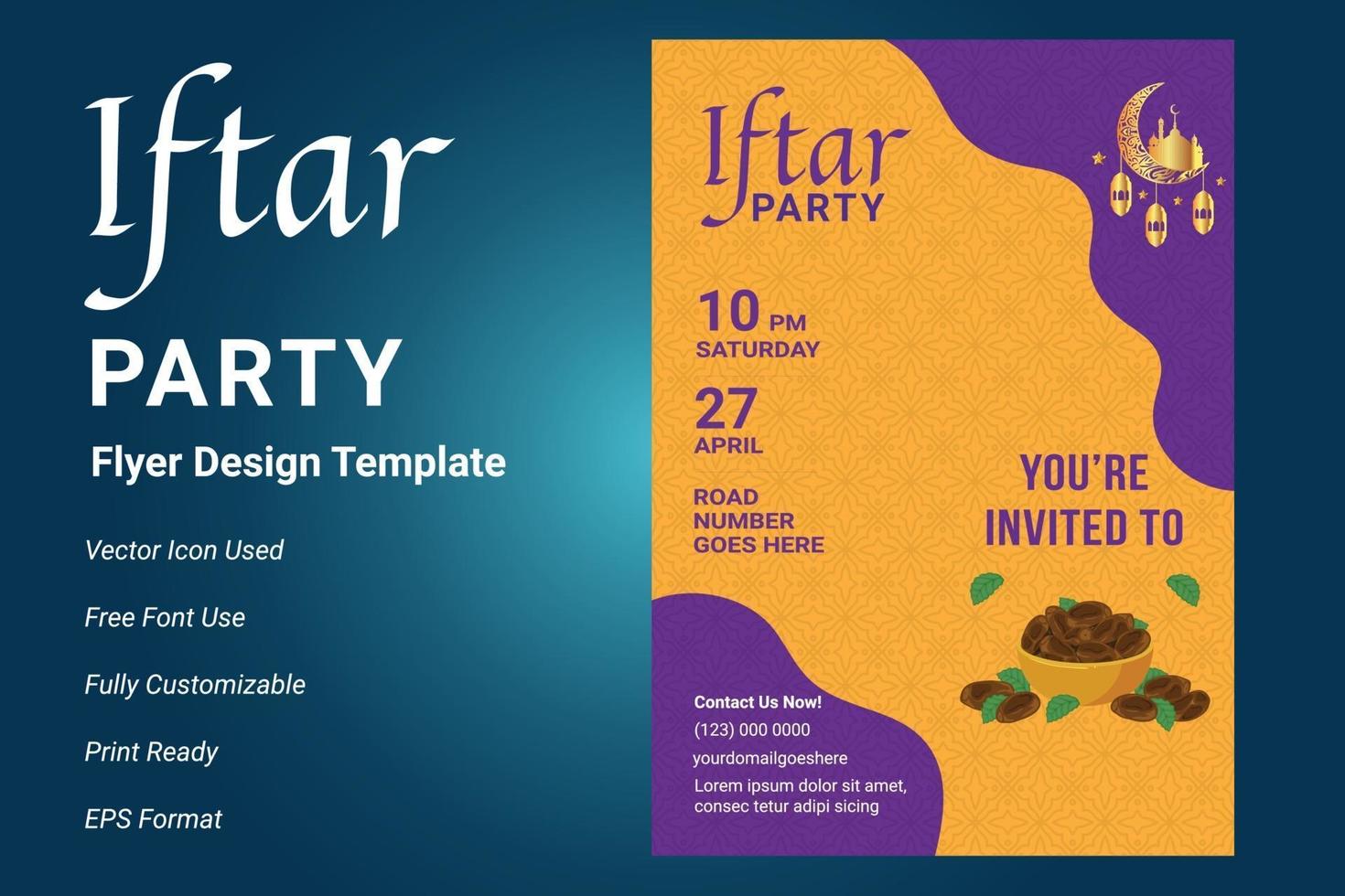 conception de flyer invitation fête ifter. dépliant du ramadan pour la fête d'ifter vecteur