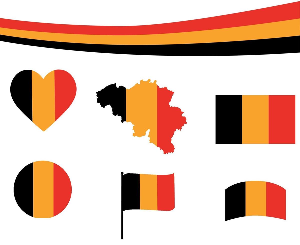 Drapeau de la Belgique ruban carte et coeur icônes vector illustration abstract