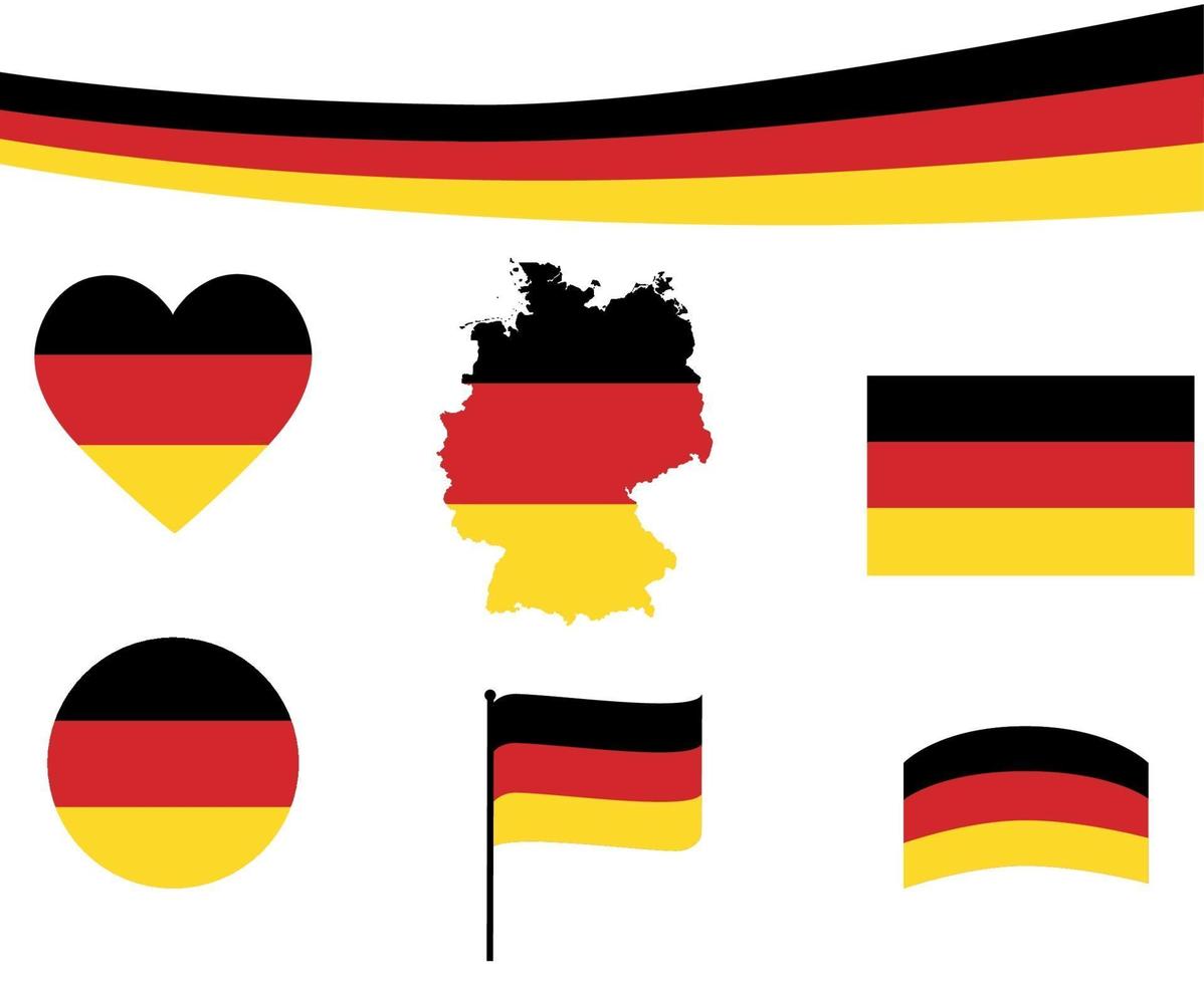 Drapeau de l'Allemagne carte ruban et coeur icônes vector illustration abstract