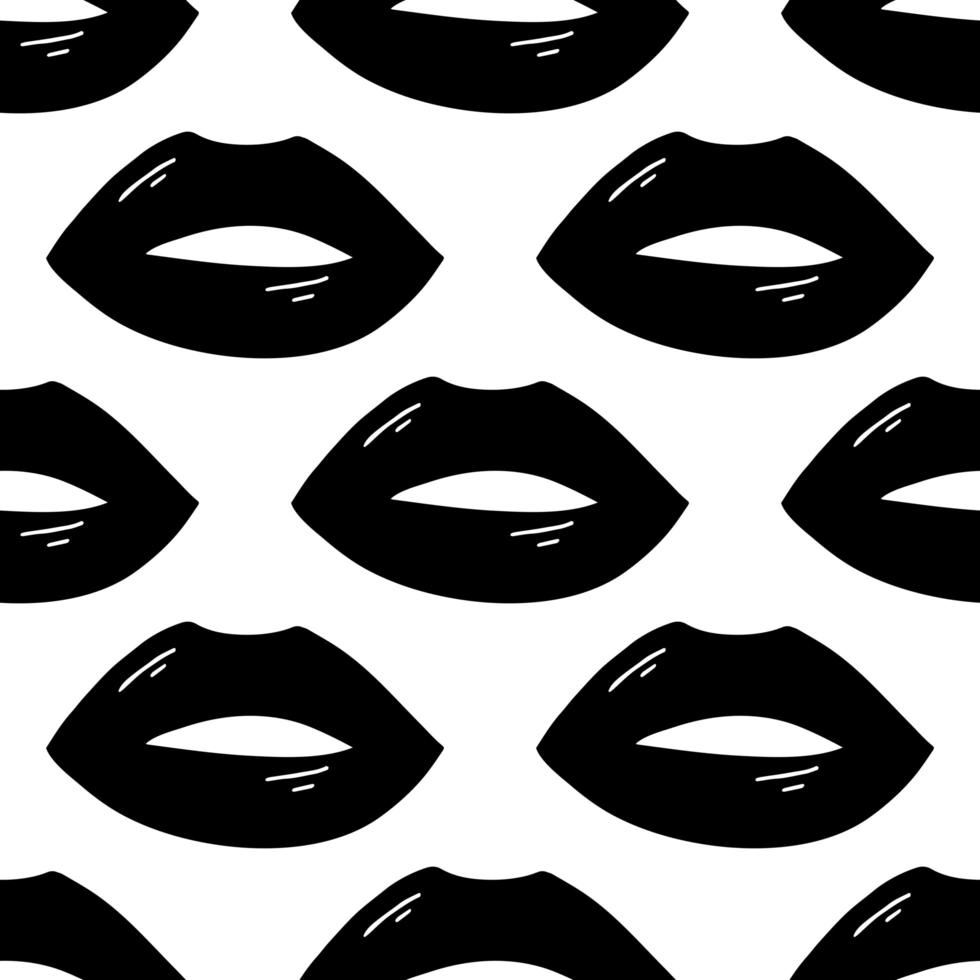 modèle sans couture fabriqué à partir de lèvres ouvertes noires doodle plat avec flare vecteur