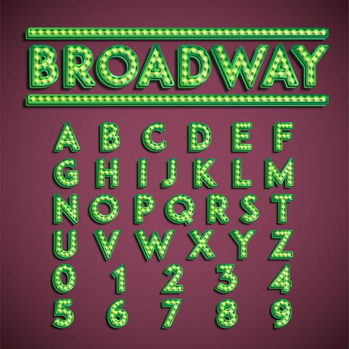 Jeu de polices &#39;Broadway&#39; avec lampes, illustration vectorielle vecteur