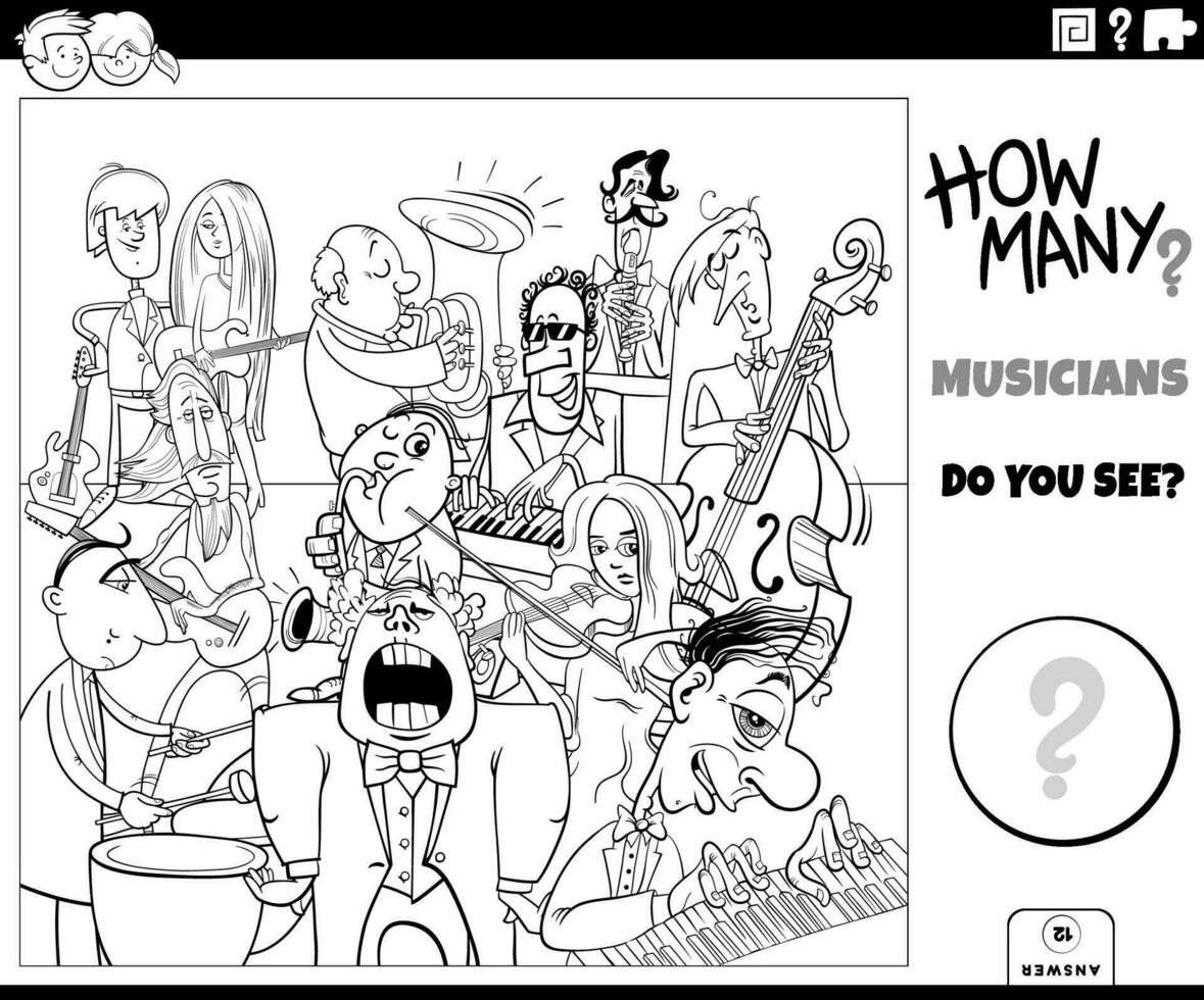 compte dessin animé les musiciens personnages éducatif activité coloration page vecteur