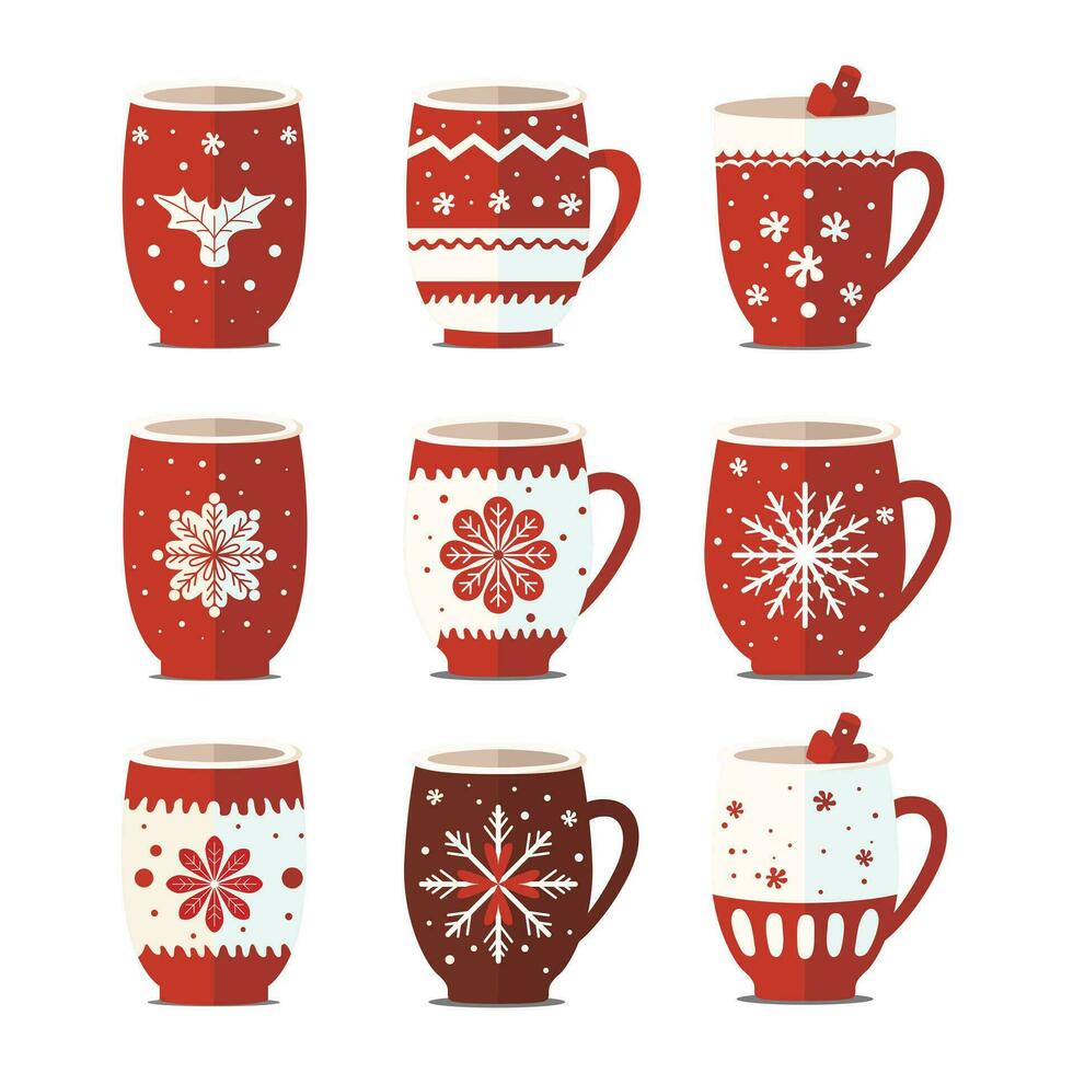 avoir dans le vacances esprit avec sur le thème de Noël chaud boisson tasses ensemble. parfait pour ajouter chaleur et joie à votre conceptions. vecteur