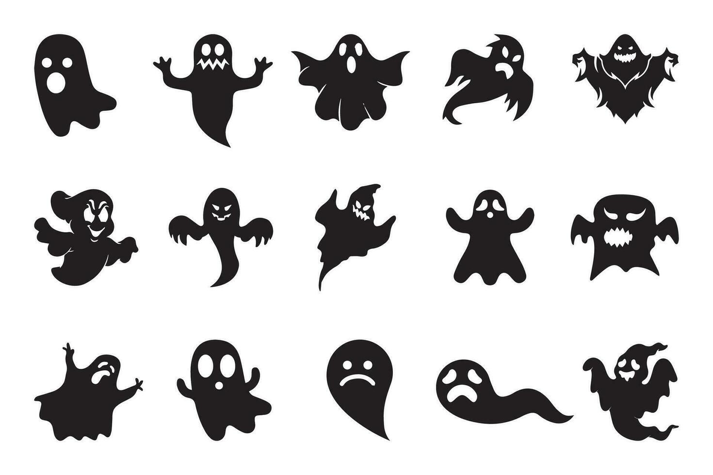 ensemble de effrayant fantôme silhouette dans différent formes isolé sur blanc Contexte vecteur