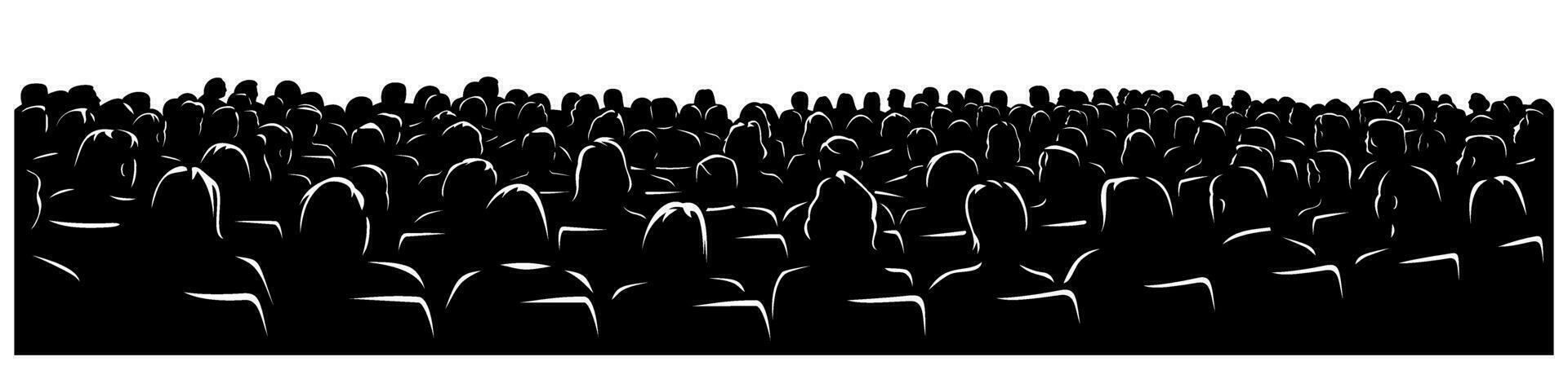 silhouette de foule public à une concert, cinéma, la musique montrer, conférence, dans une théâtre. vecteur